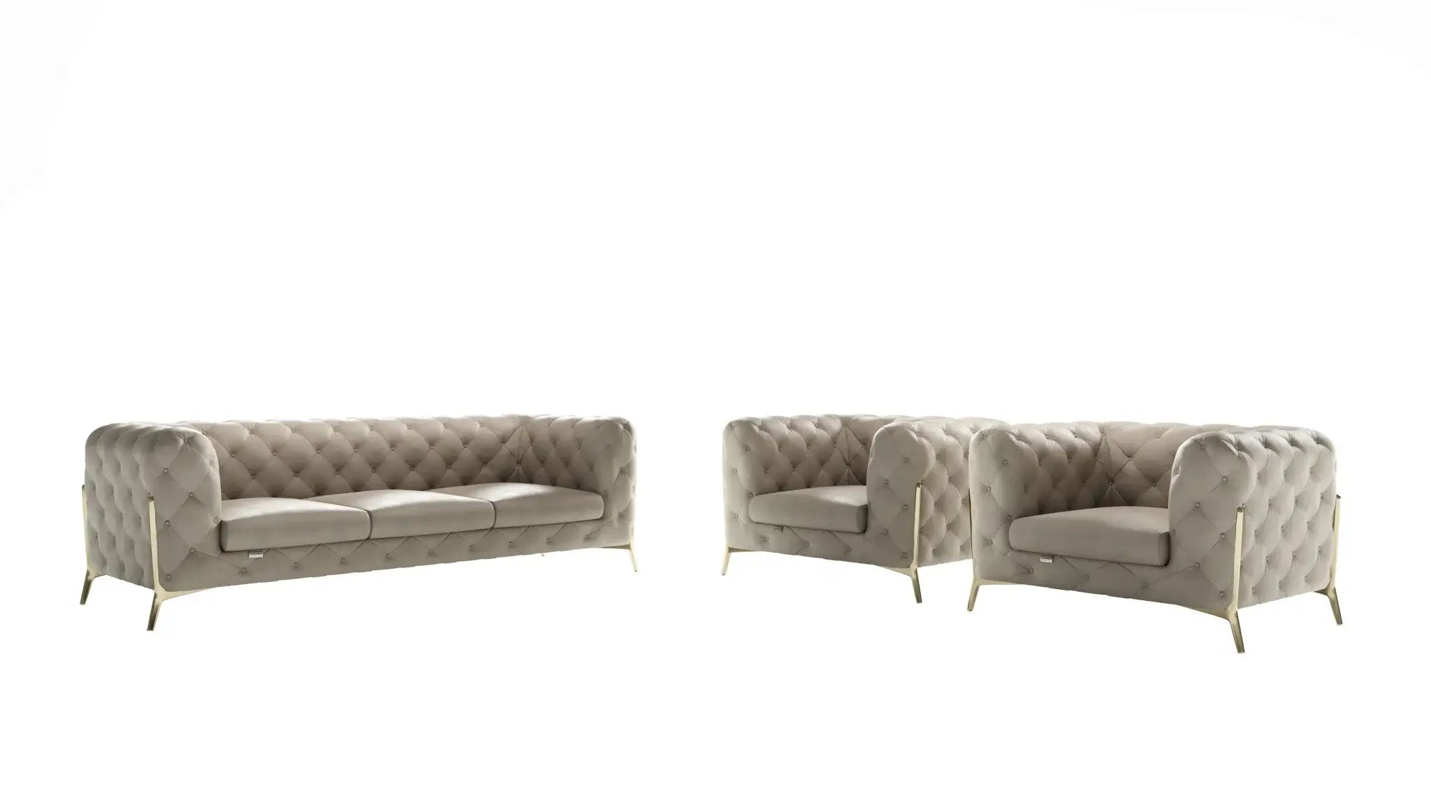 Three Piece Indoor Beige Italian Leather Five Person Seating Set - Homeroots - Flyclothing LLC