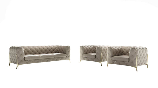 Three Piece Indoor Beige Italian Leather Five Person Seating Set - Homeroots - Flyclothing LLC