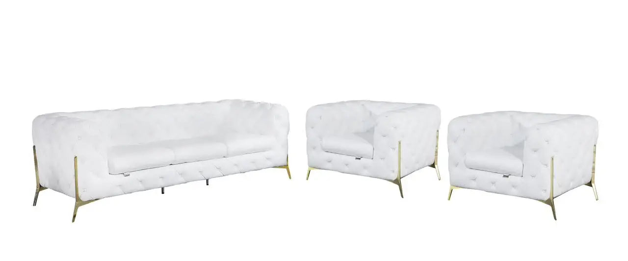 Three Piece Indoor White Italian Leather Five Person Seating Set - Homeroots - Flyclothing LLC