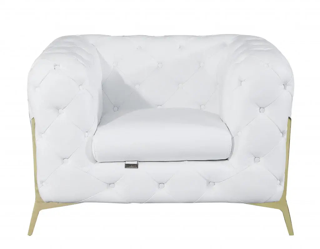 Three Piece Indoor White Italian Leather Five Person Seating Set - Homeroots - Flyclothing LLC