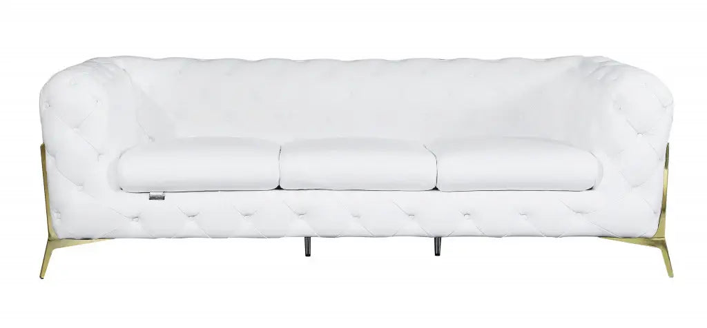 Three Piece Indoor White Italian Leather Five Person Seating Set - Homeroots - Flyclothing LLC
