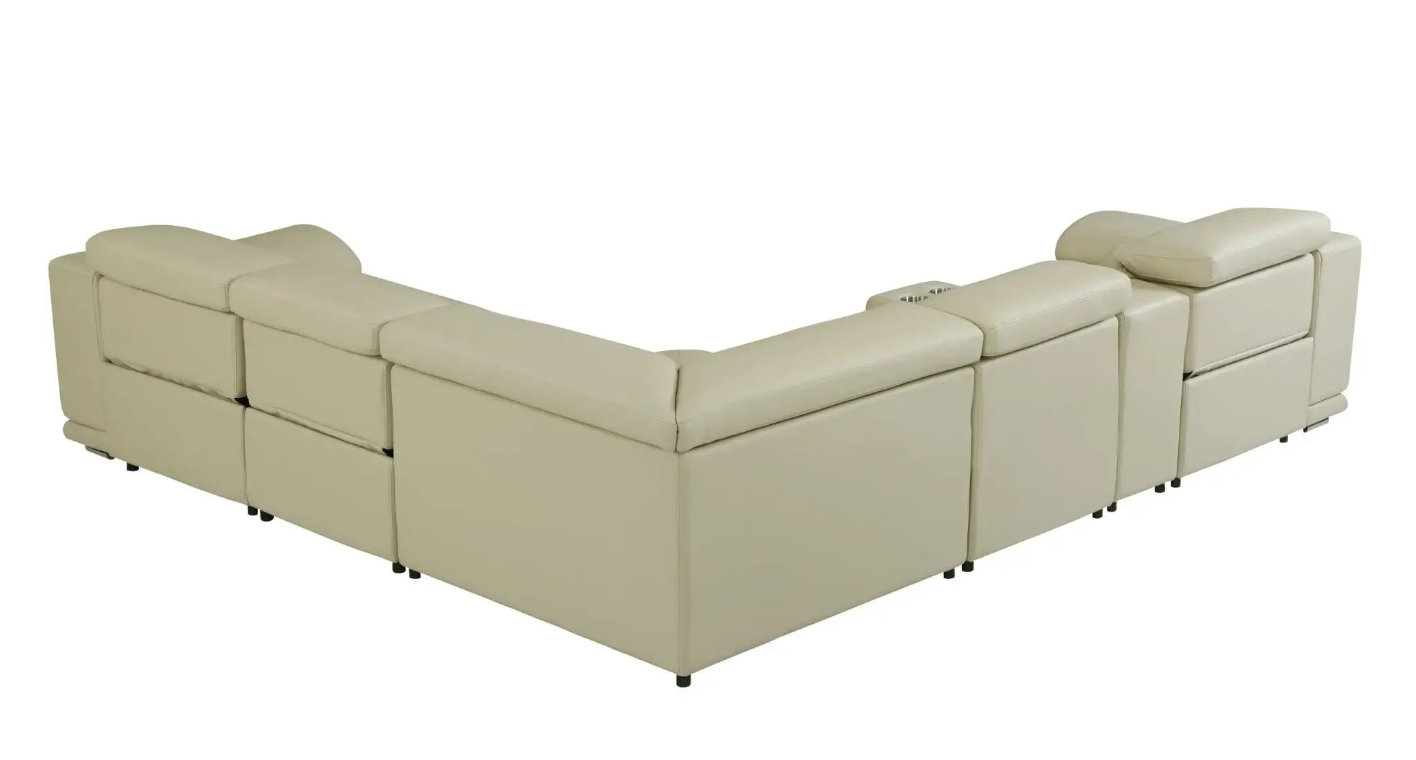 Beige Italian Leather Power Reclining U Shaped Six Piece Corner Sectional With Console - Homeroots - Flyclothing LLC