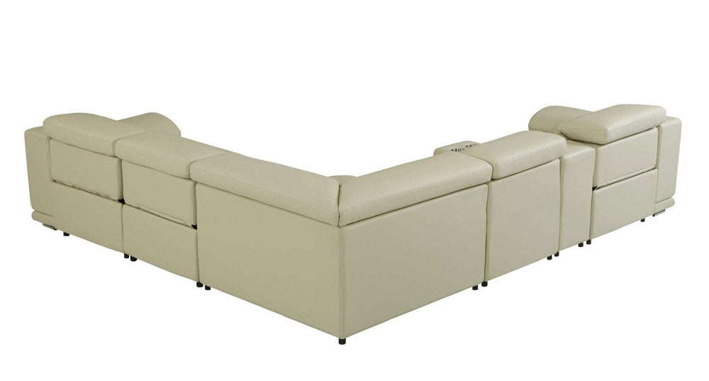 Beige Italian Leather Power Reclining U Shaped Six Piece Corner Sectional With Console - Homeroots - Flyclothing LLC