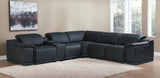 Black Italian Leather Power Reclining U Shaped Six Piece Corner Sectional With Console - Homeroots - Flyclothing LLC