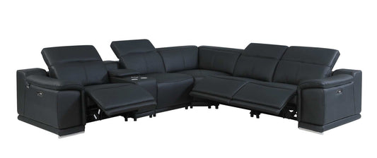 Black Italian Leather Power Reclining U Shaped Six Piece Corner Sectional With Console - Homeroots - Flyclothing LLC