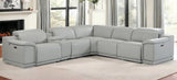 Light Gray Italian Leather Power Reclining U Shaped Six Piece Corner Sectional With Console - Homeroots