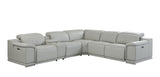 Light Gray Italian Leather Power Reclining U Shaped Six Piece Corner Sectional With Console - Homeroots