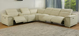 Beige Italian Leather Power Reclining U Shaped Seven Piece Corner Sectional With Console - Homeroots