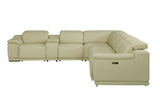 Beige Italian Leather Power Reclining U Shaped Seven Piece Corner Sectional With Console - Homeroots