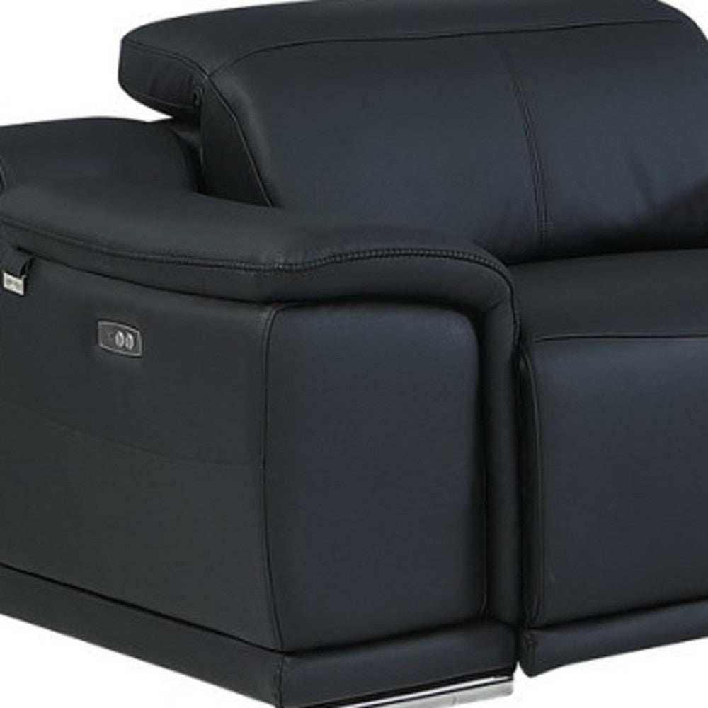 Black Italian Leather Power Reclining U Shaped Seven Piece Corner Sectional With Console - Homeroots - Flyclothing LLC