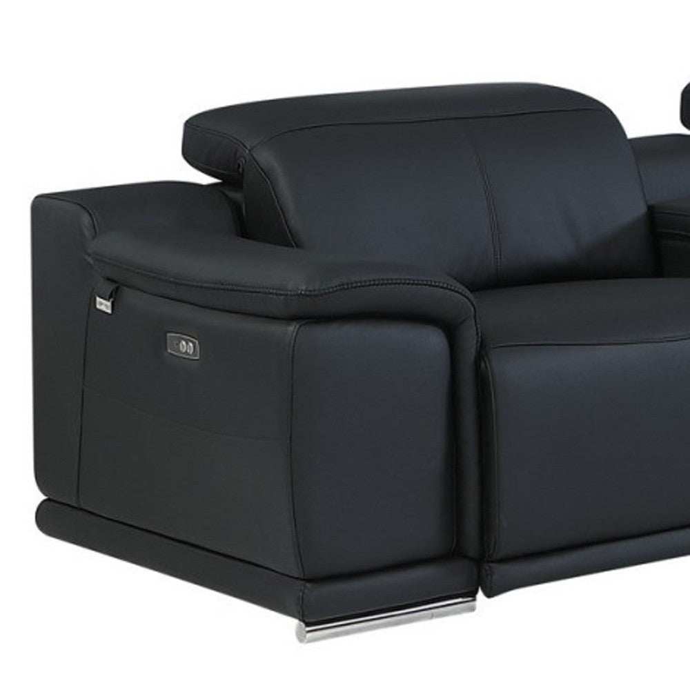 Black Italian Leather Power Reclining U Shaped Seven Piece Corner Sectional With Console - Homeroots - Flyclothing LLC