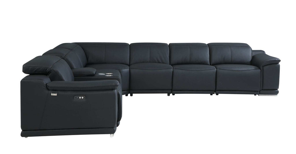 Black Italian Leather Power Reclining U Shaped Seven Piece Corner Sectional With Console - Homeroots - Flyclothing LLC