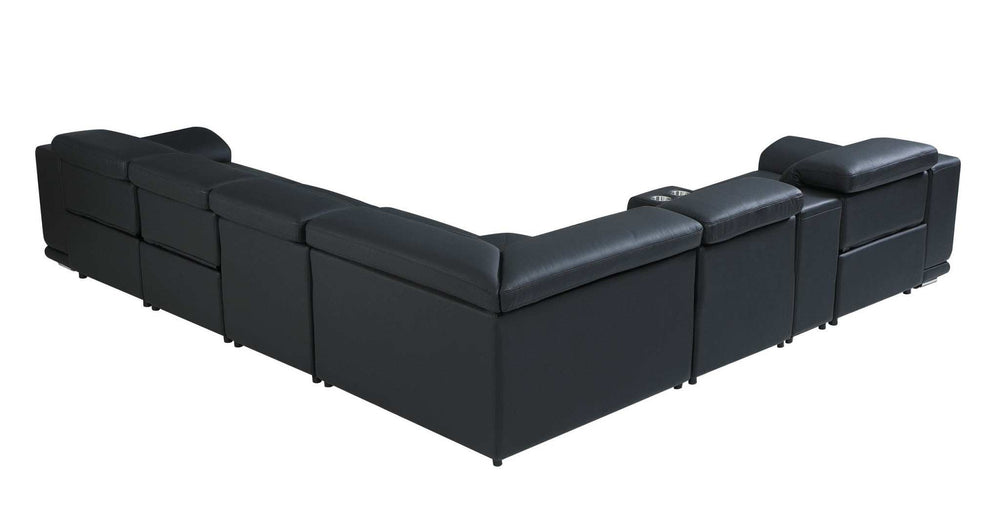 Black Italian Leather Power Reclining U Shaped Seven Piece Corner Sectional With Console - Homeroots - Flyclothing LLC