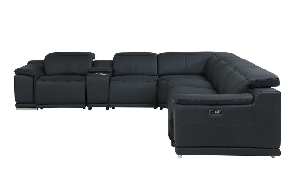 Black Italian Leather Power Reclining U Shaped Seven Piece Corner Sectional With Console - Homeroots - Flyclothing LLC
