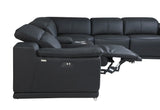 Black Italian Leather Power Reclining U Shaped Seven Piece Corner Sectional With Console - Homeroots - Flyclothing LLC