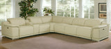 Beige Italian Leather Power Reclining U Shaped Seven Piece Corner Sectional With Console - Homeroots