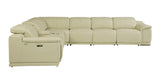 Beige Italian Leather Power Reclining U Shaped Seven Piece Corner Sectional With Console - Homeroots