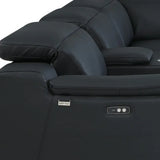 Black Italian Leather Power Reclining U Shaped Seven Piece Corner Sectional With Console - Homeroots - Flyclothing LLC
