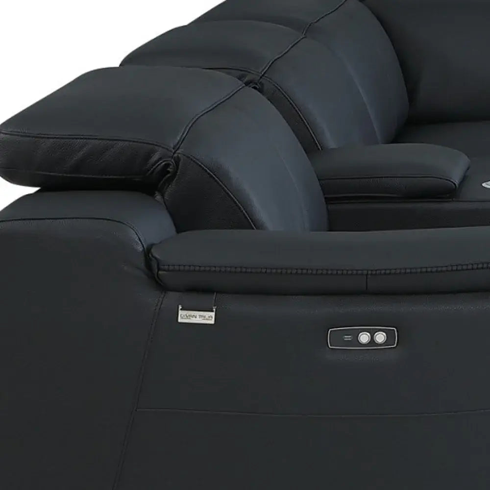 Black Italian Leather Power Reclining U Shaped Seven Piece Corner Sectional With Console - Homeroots - Flyclothing LLC