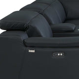 Black Italian Leather Power Reclining U Shaped Seven Piece Corner Sectional With Console - Homeroots - Flyclothing LLC