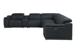 Black Italian Leather Power Reclining U Shaped Seven Piece Corner Sectional With Console - Homeroots - Flyclothing LLC