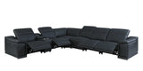 Black Italian Leather Power Reclining U Shaped Seven Piece Corner Sectional With Console - Homeroots - Flyclothing LLC