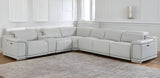 Light Gray Italian Leather Power Reclining U Shaped Seven Piece Corner Sectional With Console - Homeroots