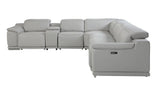 Light Gray Italian Leather Power Reclining U Shaped Seven Piece Corner Sectional With Console - Homeroots