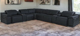 Black Italian Leather Power Reclining U Shaped Eight Piece Corner Sectional With Console - Homeroots