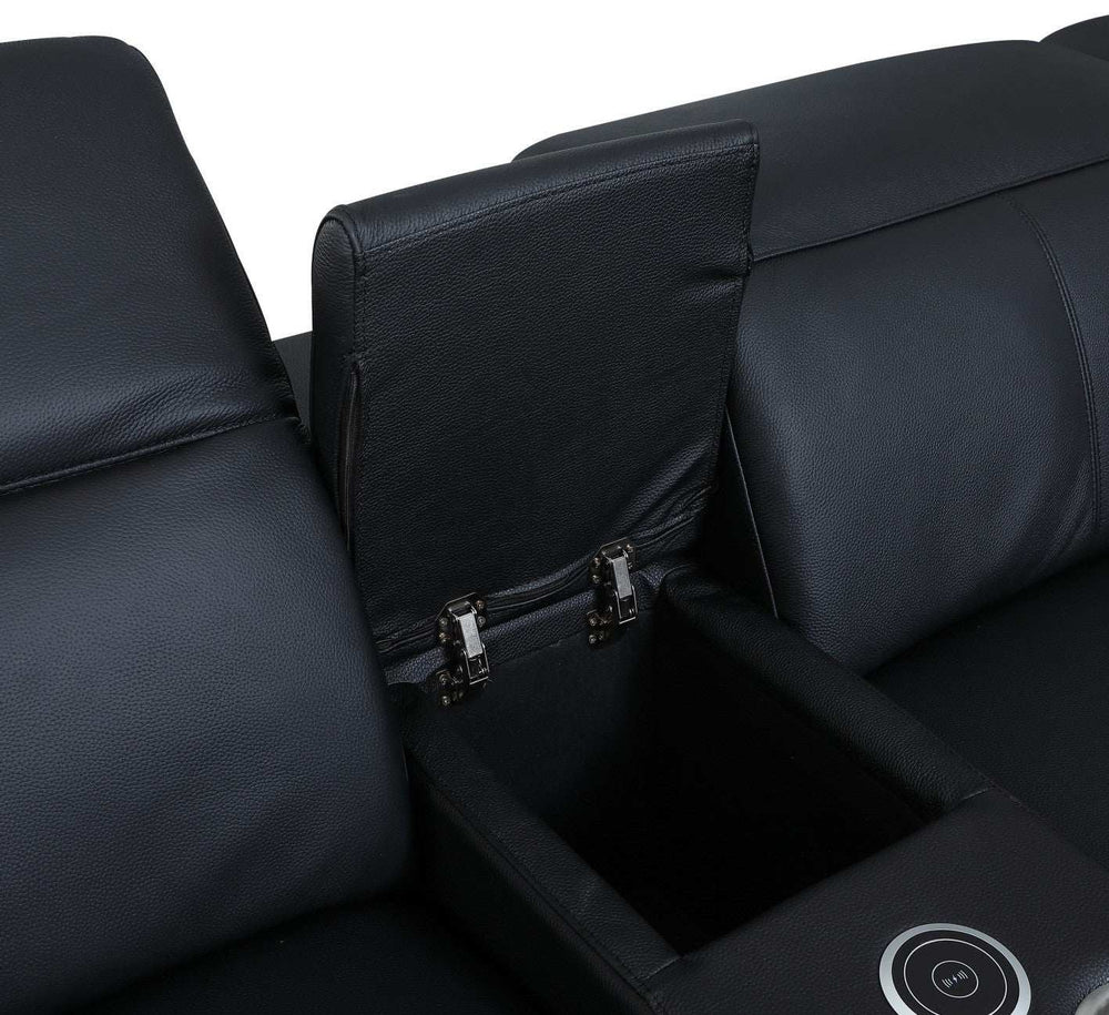 Black Italian Leather Power Reclining U Shaped Eight Piece Corner Sectional With Console - Homeroots - Flyclothing LLC