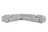 Light Gray Italian Leather Power Reclining U Shaped Eight Piece Corner Sectional With Console - Homeroots