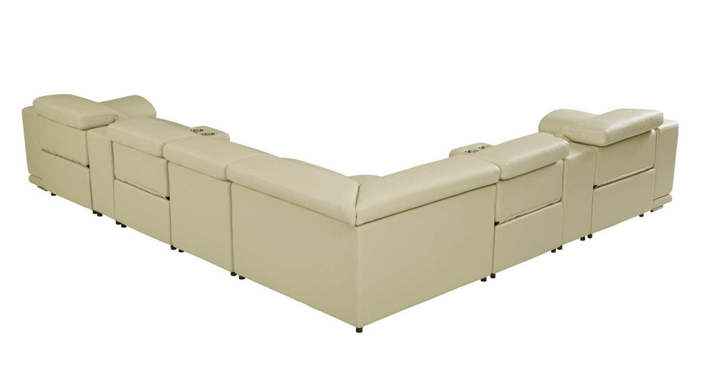 Beige Italian Leather Power Reclining U Shaped Eight Piece Corner Sectional With Console - Homeroots - Flyclothing LLC