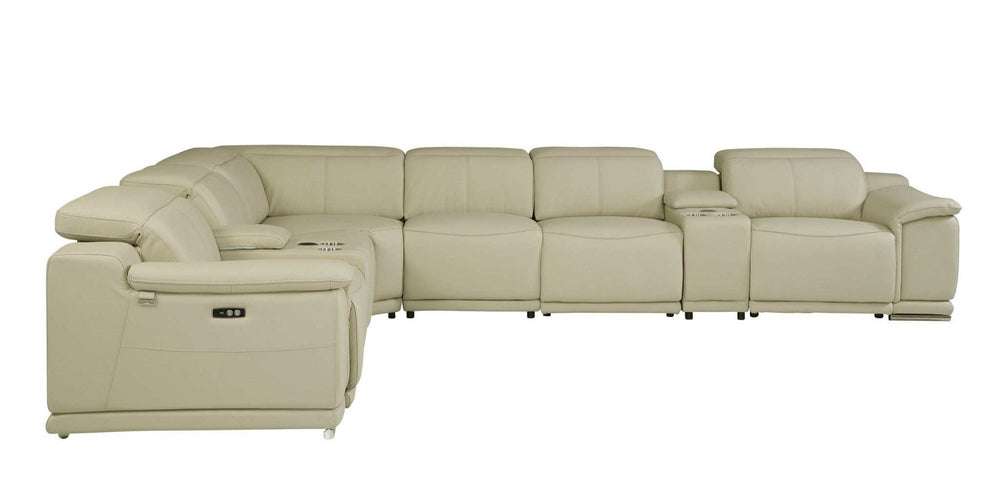 Beige Italian Leather Power Reclining U Shaped Eight Piece Corner Sectional With Console - Homeroots - Flyclothing LLC
