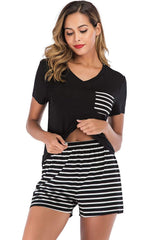 Striped Short Sleeve Top and Shorts Lounge Set - Trendsi - Flyclothing LLC
