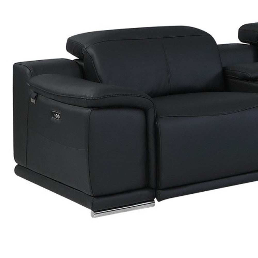 Black Italian Leather Power Reclining U Shaped Eight Piece Corner Sectional With Console - Homeroots - Flyclothing LLC