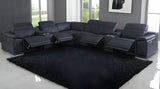Black Italian Leather Power Reclining U Shaped Eight Piece Corner Sectional With Console - Homeroots