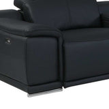 Black Italian Leather Power Reclining U Shaped Eight Piece Corner Sectional With Console - Homeroots - Flyclothing LLC