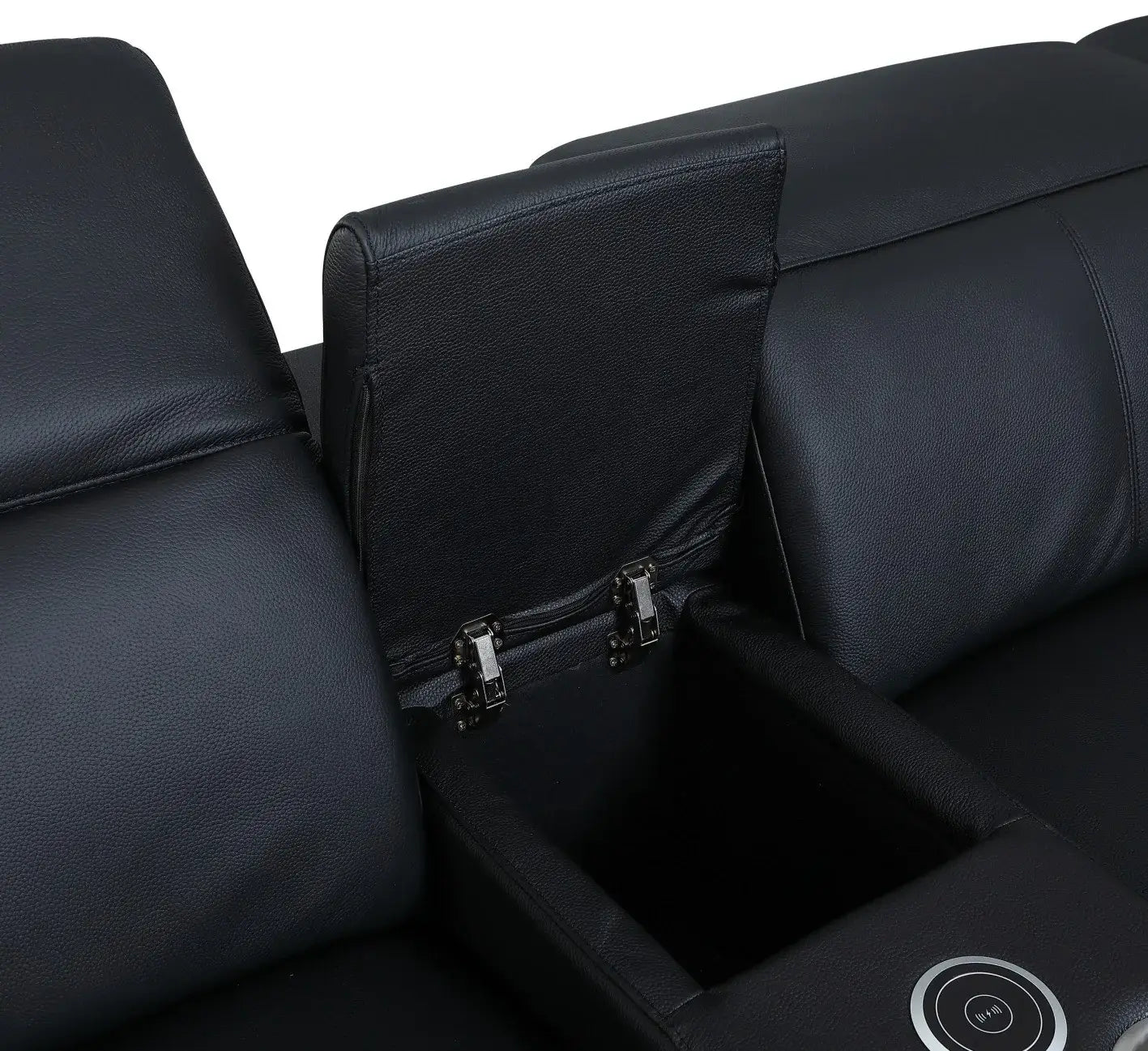 Black Italian Leather Power Reclining U Shaped Eight Piece Corner Sectional With Console - Homeroots - Flyclothing LLC