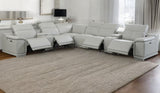 Light Gray Italian Leather Power Reclining U Shaped Eight Piece Corner Sectional With Console - Homeroots