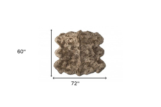 5' X 6' Taupe Wool Sheepskin Handmade Area Rug - Homeroots - Flyclothing LLC
