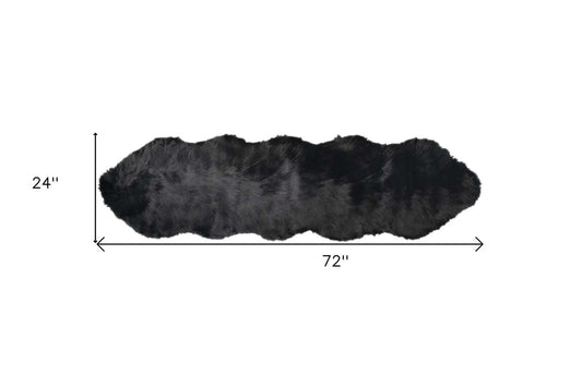 2' X 6' Black Faux Fur Washable Non Skid Area Rug - Homeroots - Flyclothing LLC
