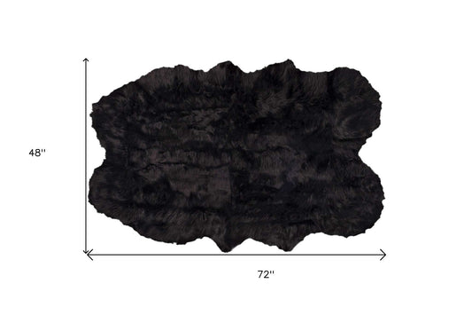 4' X 6' Black Faux Fur Washable Non Skid Area Rug - Homeroots - Flyclothing LLC