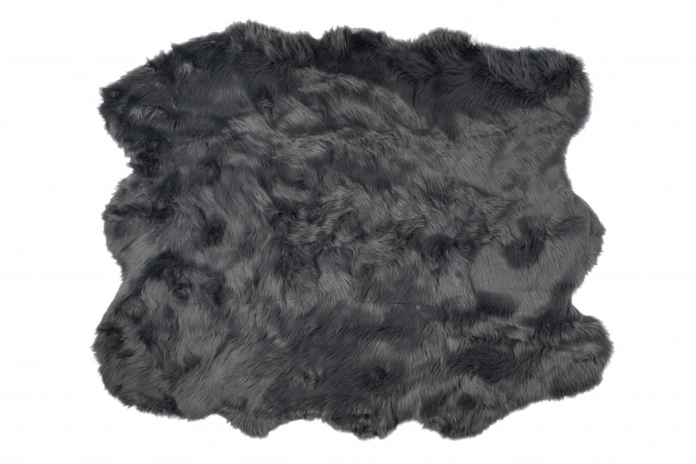 5' X 6' Grey Faux Fur Washable Non Skid Area Rug - Homeroots