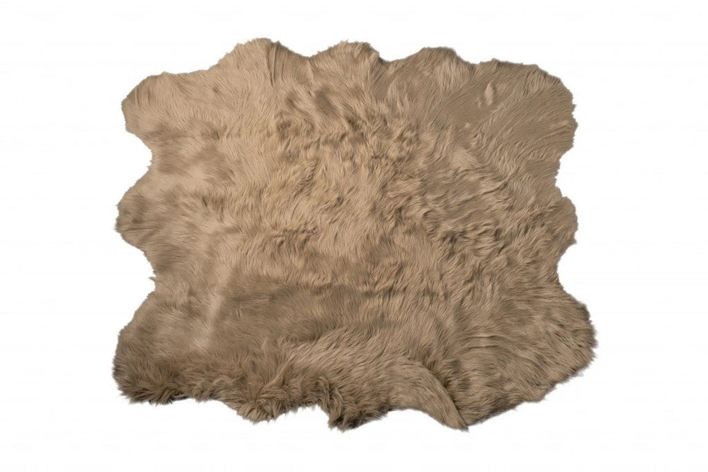 5' X 6' Tan Faux Sheepskin Non Skid Area Rug - Homeroots