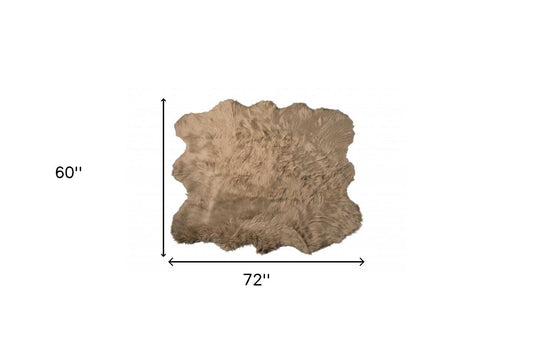 5' X 6' Tan Faux Sheepskin Non Skid Area Rug - Homeroots - Flyclothing LLC