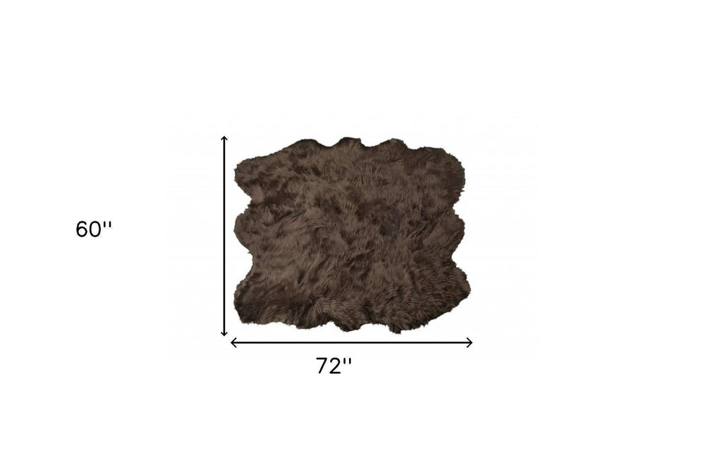 5' X 6' Chocolate Faux Sheepskin Non Skid Area Rug - Homeroots - Flyclothing LLC