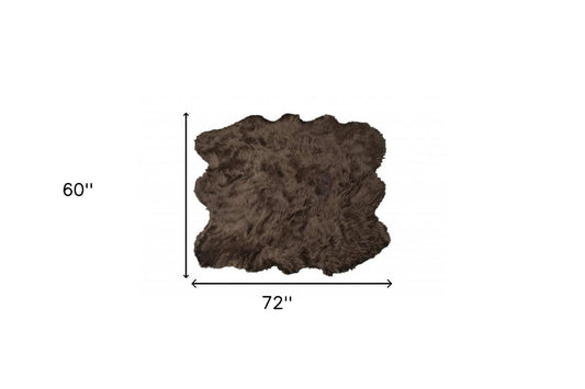 5' X 6' Chocolate Faux Sheepskin Non Skid Area Rug - Homeroots - Flyclothing LLC