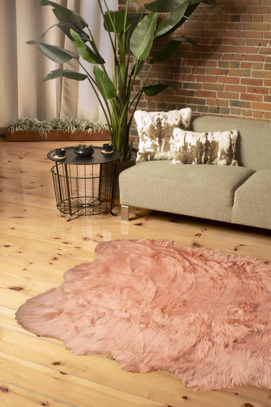 5' X 6' Rose Pink Faux Sheepskin Non Skid Area Rug - Homeroots - Flyclothing LLC