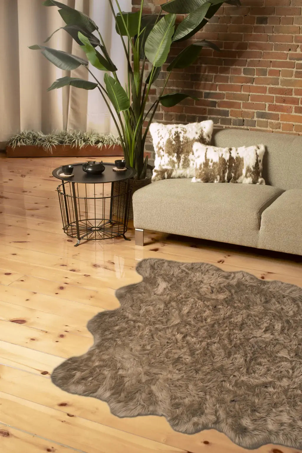 6' X 6' Tan Faux Fur Washable Non Skid Area Rug - Homeroots - Flyclothing LLC