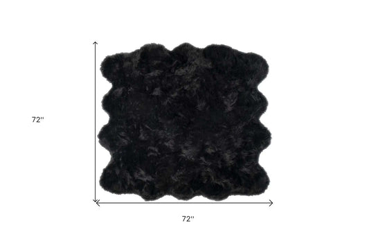 6' X 6' Black Faux Fur Washable Non Skid Area Rug - Homeroots - Flyclothing LLC
